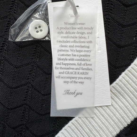 Grace Karin 2XL Black White Short Sleeve Cardigan Open Knit Sweater Preppy NWT - Picture 8 of 10